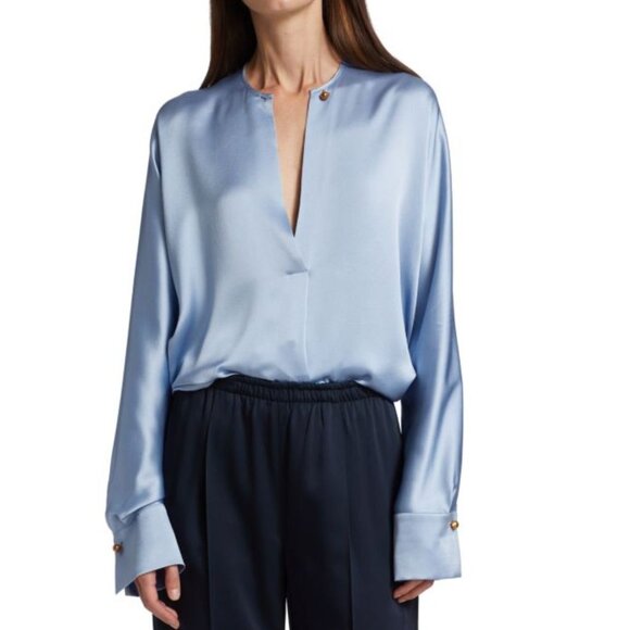 VINCE Silk Satin Button-Front Dolman Sleeve Blouse Top Iris Blue Size XS - Picture 1 of 4